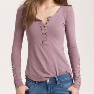 FREE PEOPLE | Henley Crafty Embroidered Cuff Long Sleeve Top